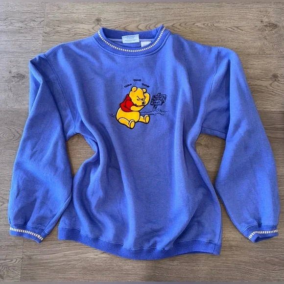 Vintage Winnie The Pooh Purple Disney Fleece Crewneck Embroidered Sweatshirt M - Picture 3 of 12
